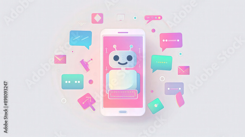Wallpaper Mural Futuristic Digital AI Robot on Smartphone in Dreamy Pastel Scene Torontodigital.ca