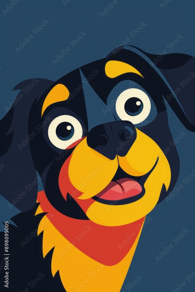 Fototapeta premium Pop art portrait of a colourful pet. A cute dog art poster. A lovely dog painting on a billboard.