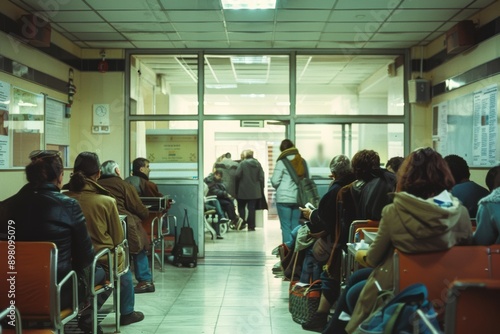 Wallpaper Mural A crowded hospital waiting room with people in need of medical attention, contrasted with a private clinic with immediate service Torontodigital.ca