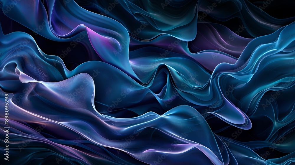 Obraz premium Modern, vibrant backdrop with dynamic blue shapes and intricate patterns reminiscent of silk or liquid flow