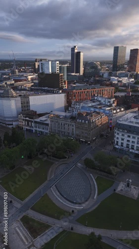 Flying above a central square in Manchester, UK photo