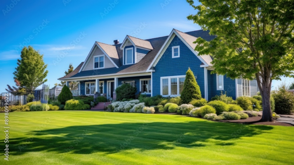 Blue House with Green Lawn Blue House with Green Lawn