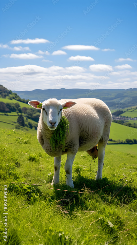 Captivating Nature's Bounty: A Ewe Grazing amidst Green Pastures on a Serene Day Captivating Nature's Bounty: A Ewe Grazing amidst Green Pastures on a Serene Day