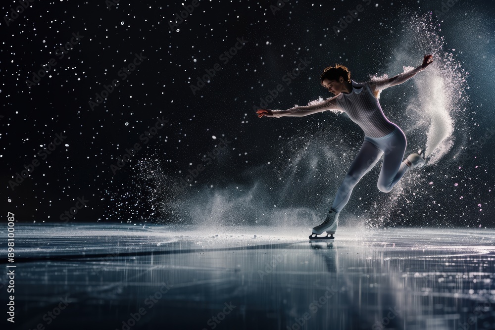 Fototapeta premium A figure skater executing a graceful spin on ice