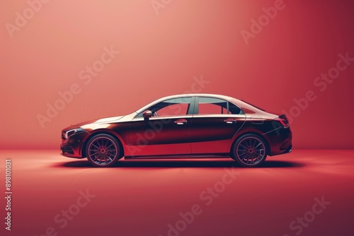 New car, sedan type in modern style. Copy-space, banner composition. 3D illustration - generative ai