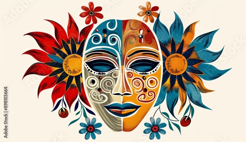 Colorful Floral Mask Illustration