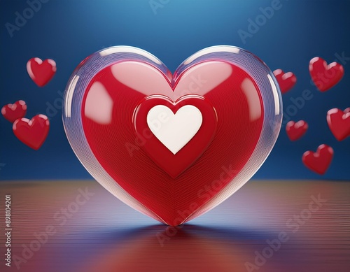 two red hearts with glass effect