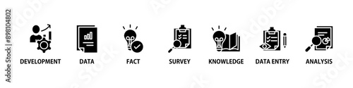 Research banner web icon vector illustration concept with icon of analysis, data, survey, development, fact, knowledge and data entry