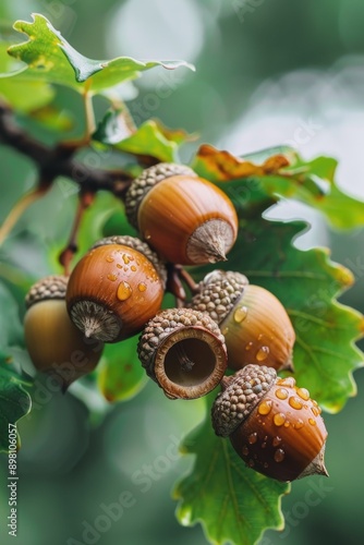 Bunch of nuts growing on a branch.