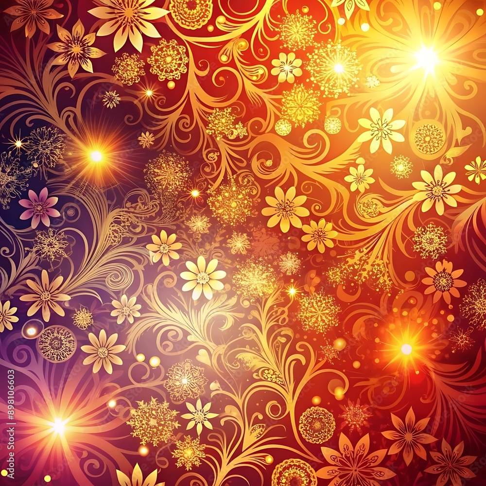 Golden Floral Background with Glowing Lights. Golden Floral Background with Glowing Lights.