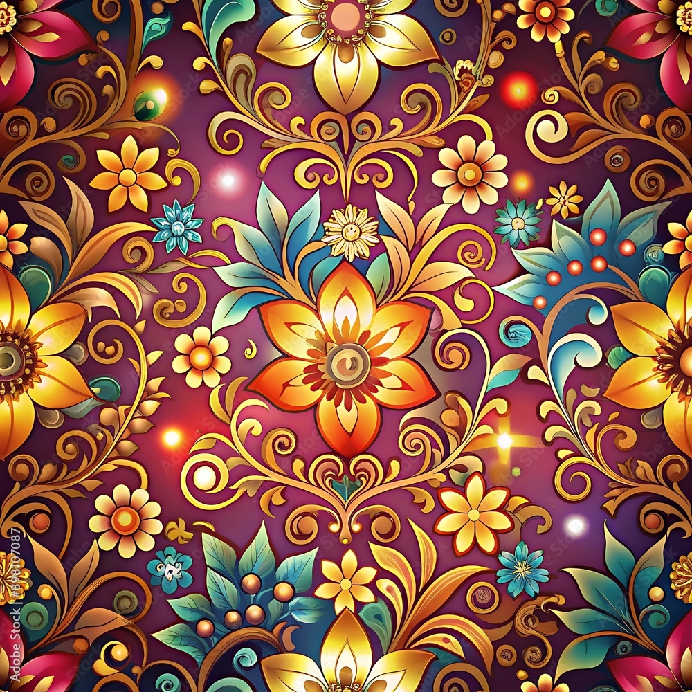 Floral Pattern with Golden Vines and Flowers. Floral Pattern with Golden Vines and Flowers.