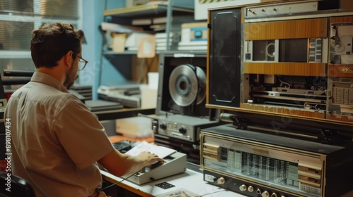 digital film restoration workshop where specialists use advanced software to restore and enhance vintage films and media