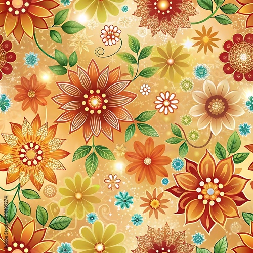 Floral Pattern With Orange Flowers.