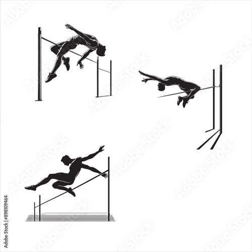 silhouette of clean vector High Jump set isolated on white background 