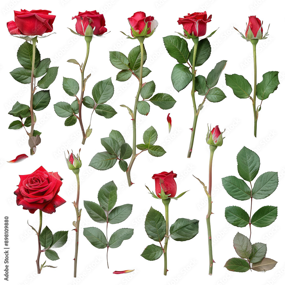 A collection of red roses with green leaves A collection of red roses with green leaves