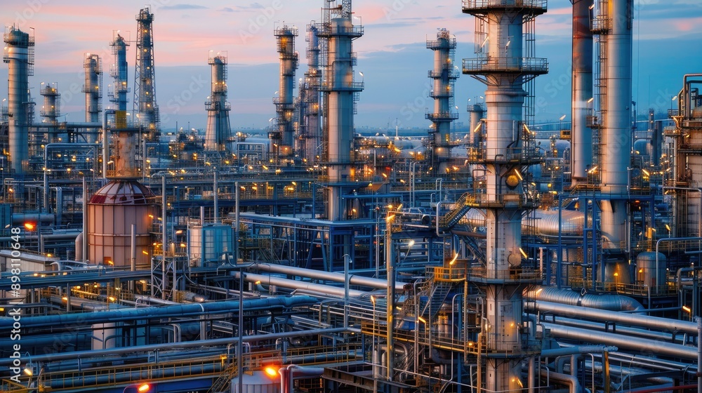 Industrial area with oil refineries and chemical plants, highlighting the network of pipelines and machinery with this inviting photo. Industrial area with oil refineries and chemical plants, highlighting the network of pipelines and machinery with this inviting photo.