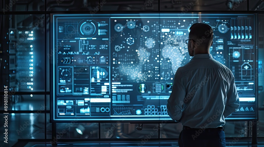 Industrial engineer reviewing AI analytics and simulations on a large screen, illustrating the role of AI in optimizing engineering workflows with this inviting photo. Industrial engineer reviewing AI analytics and simulations on a large screen, illustrating the role of AI in optimizing engineering workflows with this inviting photo.