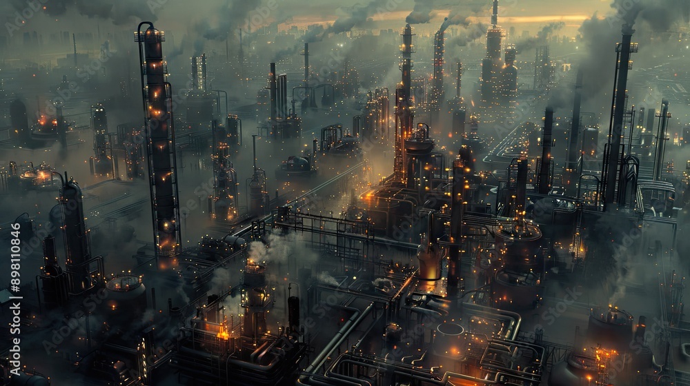 Industrial landscape featuring oil refineries and chemical plants, with a focus on the intricate network of pipelines and tanks with this inviting photo. Industrial landscape featuring oil refineries and chemical plants, with a focus on the intricate network of pipelines and tanks with this inviting photo.