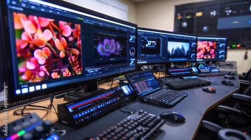 digital media lab where students and professionals create multimedia content using the latest in video and audio editing technology
