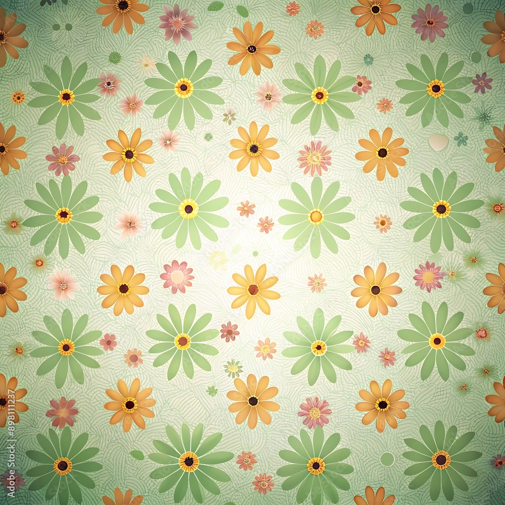 Floral Pattern with Green and Orange Flowers. Floral Pattern with Green and Orange Flowers.