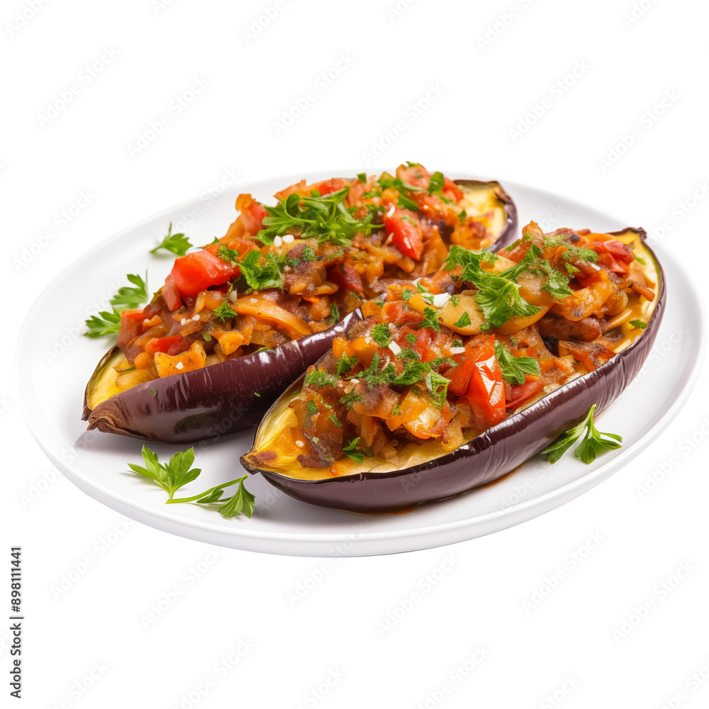Imam Bayildi on Stuffed eggplant with transparent background high quality image Imam Bayildi on Stuffed eggplant with transparent background high quality image