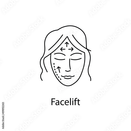 Facelift, Rhytidectomy, Face Lift Surgery, Facial Rejuvenation, Anti-Aging Surgery, Cosmetic Surgery, Facelift Icon, Facelift Vector, with editable stroke.