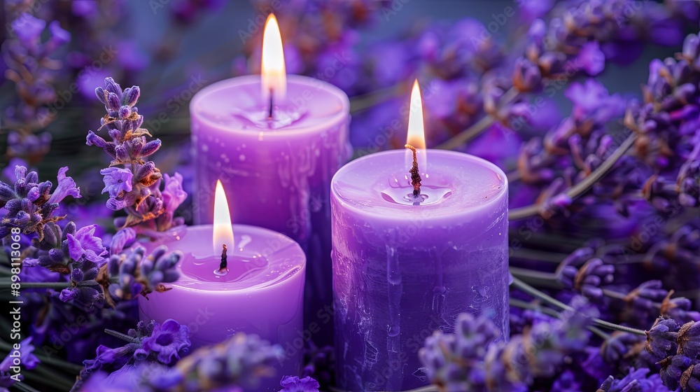 Beautiful lilac candles with lavender scent Beautiful lilac candles with lavender scent