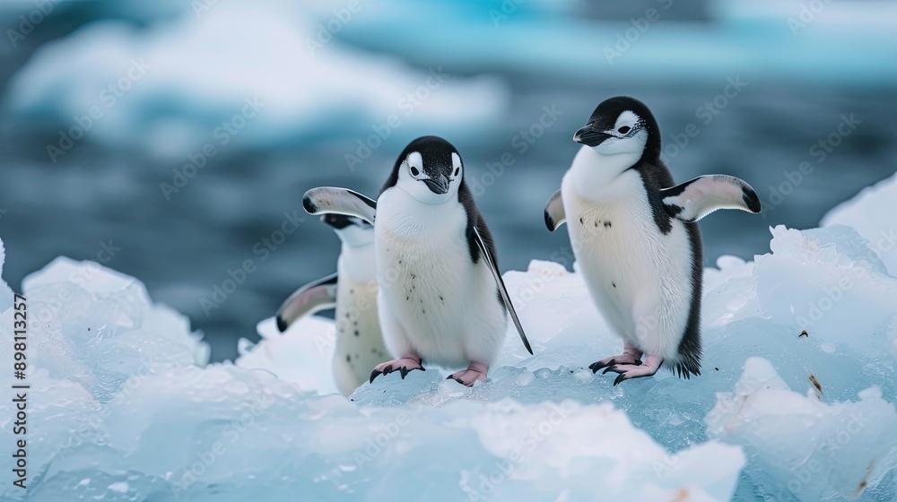 Obraz premium Cute penguins take a walk in the snow
