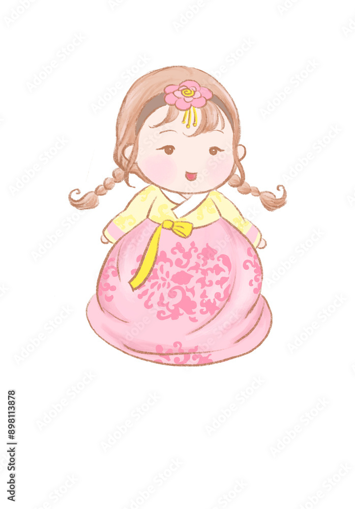 Cute girl wearing hanbok illustration Cute girl wearing hanbok illustration