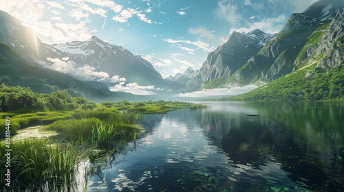 Stunning 4K wallpaper featuring a serene mountain lake, capturing its beauty in crisp detail.