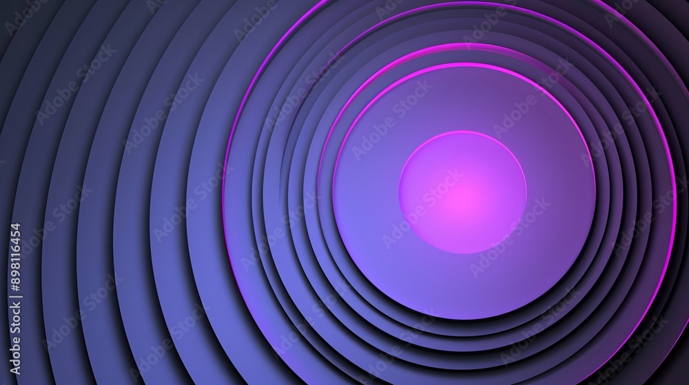 Obraz premium Purple concentric circles creating a tunnel effect with a glowing center on abstract background