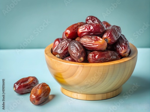 dried dates in a wooden bowl