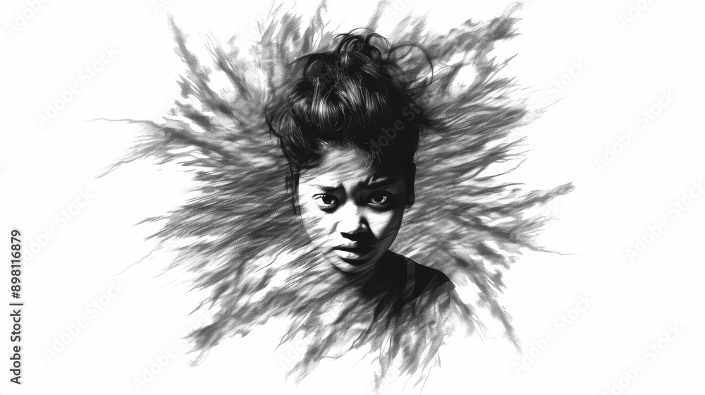 Black teenage boy with wide scared eyes in diecut style on white background. Black teenage boy with wide scared eyes in diecut style on white background.