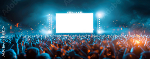 Blank White Billboard Mockup Standing Tall at a Vibrant Music Festival Ground