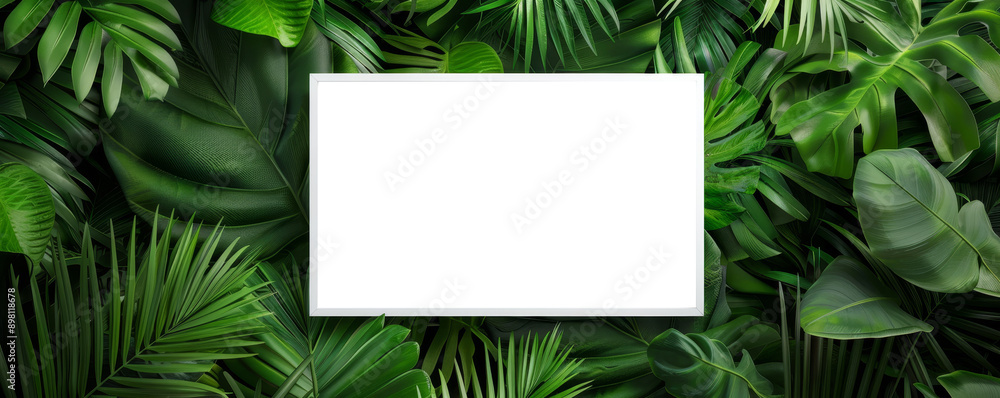 Serene Botanical Setting: Blank White Billboard Mockup in Lush Garden Oasis Serene Botanical Setting: Blank White Billboard Mockup in Lush Garden Oasis