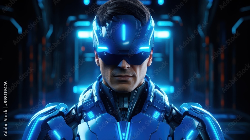 Explore outer space with a futuristic astronaut in a metallic suit and reflective goggles, displaying cuttingedge technology. Explore outer space with a futuristic astronaut in a metallic suit and reflective goggles, displaying cuttingedge technology.