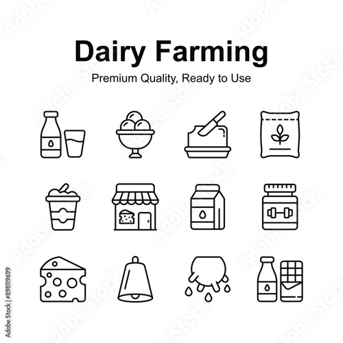 Pack of dairy farming icons in modern and unique style