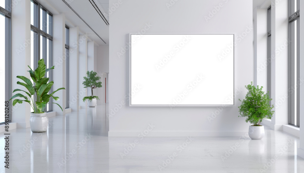 Modern Blank White Billboard Mockup in University Campus Building Interior Modern Blank White Billboard Mockup in University Campus Building Interior