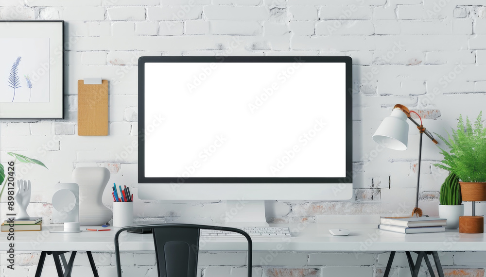 Fototapeta premium Modern Tech Startup Office with Blank White Billboard Mockup for Advertisement Display