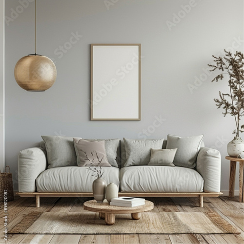 Capturing the unique blend of functionality and style in a living room adorned with minimalist scandinavian sofa furniture.