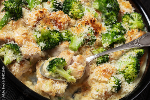 Chicken Divan with broccoli and panko, top view