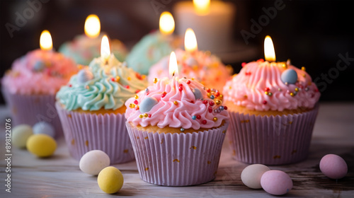 cake or cup cake for celebration on background