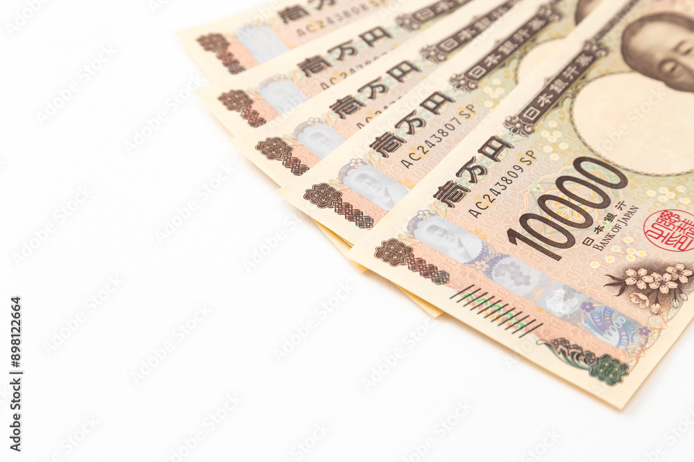 白背景に一万円札 白背景に一万円札