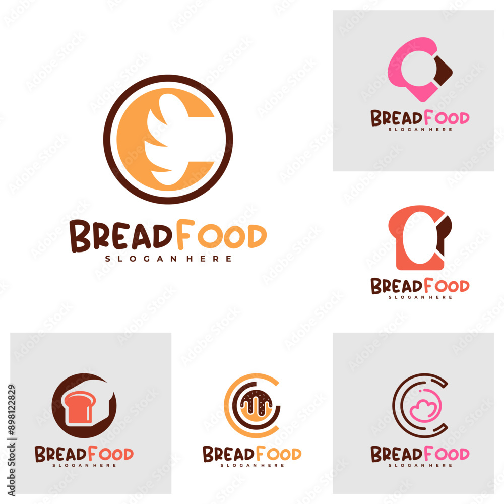 Set of Bread with C logo vector template, Creative Bread logo design concepts Set of Bread with C logo vector template, Creative Bread logo design concepts