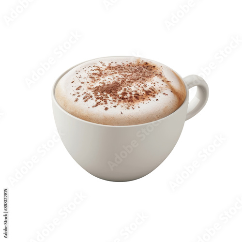 High-Quality Transparent Background Close-Up of Creamy Cappuccino with Cocoa Powder in White Cup - Perfect for Coffee Advertising and Packaging Design