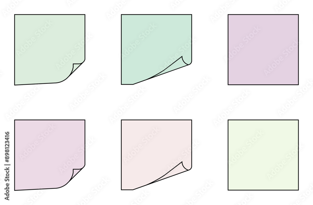 Pastel Colored Sticky Notes Neatly Arranged on White Background Pastel Colored Sticky Notes Neatly Arranged on White Background