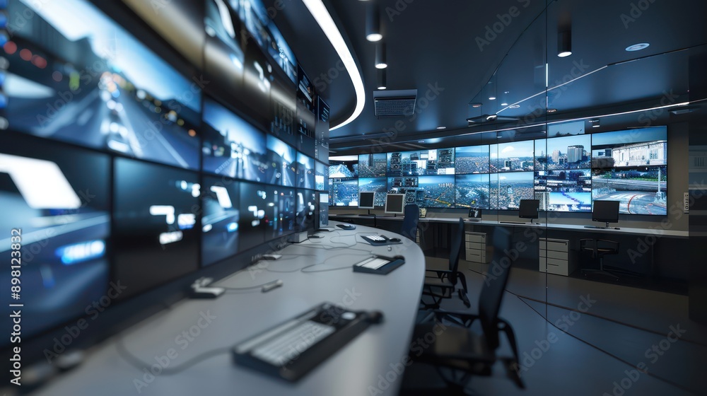 Fototapeta premium high-definition security monitoring center where advanced surveillance technology is used to enhance public safety and prevent crime