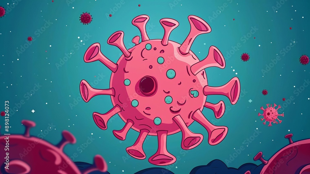A colorful illustration of a virus in a whimsical style, showcasing vibrant colors and a playful design for educational purposes. A colorful illustration of a virus in a whimsical style, showcasing vibrant colors and a playful design for educational purposes.
