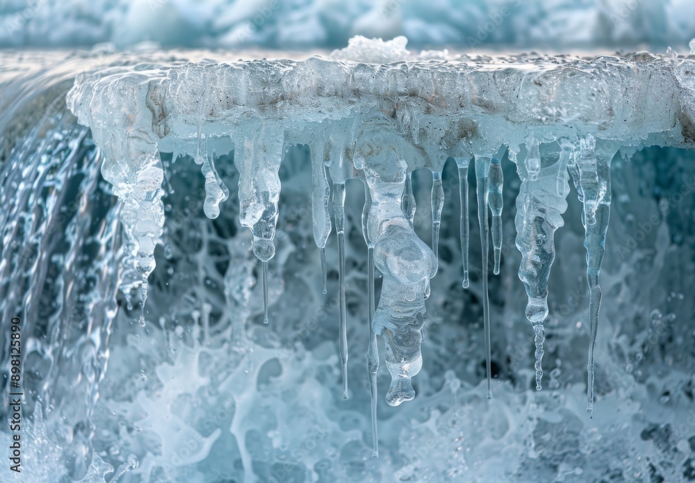 A close up of a melting glacier with clear water dripping down its surface A close up of a melting glacier with clear water dripping down its surface