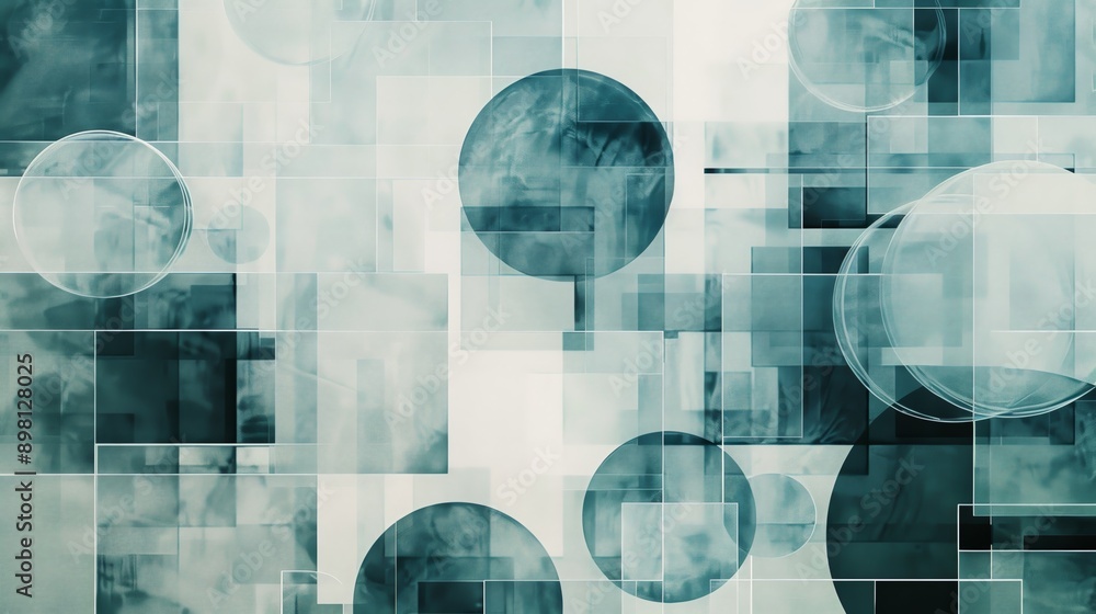 Obraz premium Abstract geometric background featuring blue and white circles and squares creating a pattern